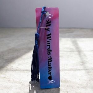 Bookmark (metal)  “My Words Matter”  with Blue Tassel
